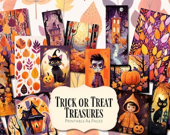 Trick or Treat Treasures | digital | ephemera | junk journal | scrapbook | printable | print | halloween | ghost | spooky | illustration