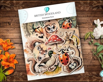 British Woodland ephemera pack | junk journal | scrapbook | card making | card toppers | die cuts | embellishments | supplies | vintage