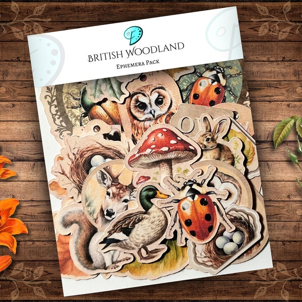 British Woodland ephemera pack | junk journal | scrapbook | card making | card toppers | die cuts | embellishments | supplies | vintage