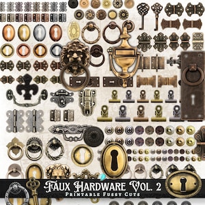 フェイクハードウェア Vol. 2 印刷可能なエフェメラ | デジタル | ジャンクジャーナル | スクラップブック | アンティーク | キーホール | クリカット | ファジーカット | カード作り | ヒンジ