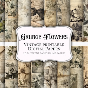 Grunge Flowers Vintage Printable Digital Papers: Scrapbook Paper, Printable Paper, Shabby Papers, Vintage Paper, Vintage Background