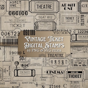 Vintage Ticket Digital Stamps SVG & PNG overlay distressed junk journal scrapbook ephemera vintage print cinema theatre image 1