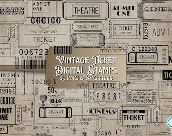 Vintage Ticket Digital Stamps SVG & PNG | overlay | distressed | junk journal | scrapbook | ephemera | vintage | print | cinema | theatre