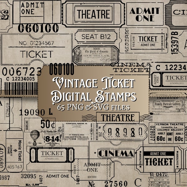 Vintage Ticket Digital Stamps SVG & PNG | overlay | distressed | junk journal | scrapbook | ephemera | vintage | print | cinema | theatre