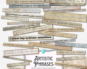 Artistic Phrases Sentiments Printable Sheets | scrapbook | card making | vintage | ephemera | Junk Journal | Greetings |  Affirmations