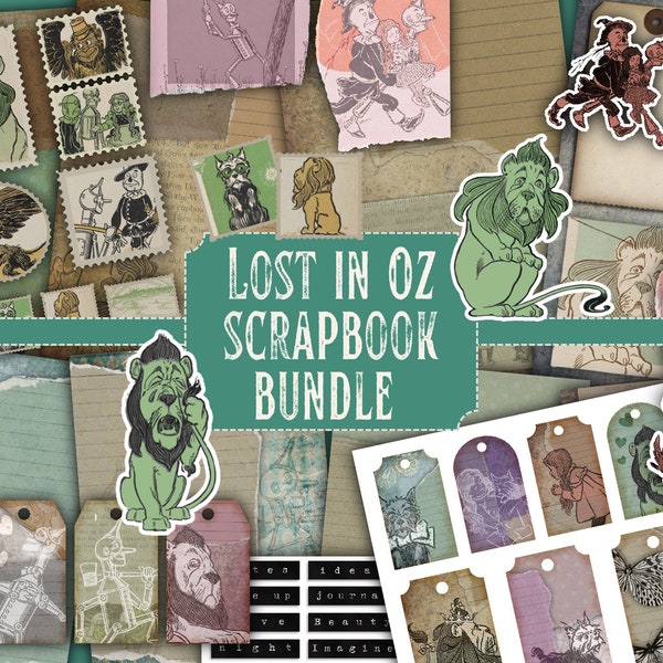 Lost in Oz wizard of oz scrapbook bundle, printable, scrapbooking, instant download, ephemera, diary, digital, emerald city, Dorothy, toto