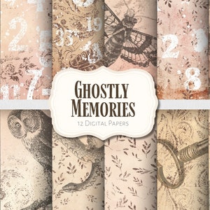 Papiers numériques Ghostly Memories | numérique | éphémères | journal indésirable | album de découpures | arrière-plan | antiquité | Halloween | vieux | Gothique | Texture