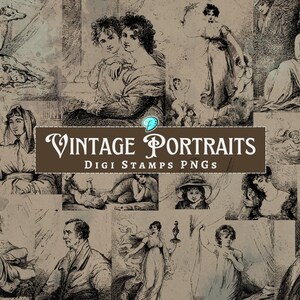 Vintage Portraits digi Stamps | digital | overlay | distressed | junk journal | scrapbook | ephemera | vintage | ink | Gothic | Rubber stamp