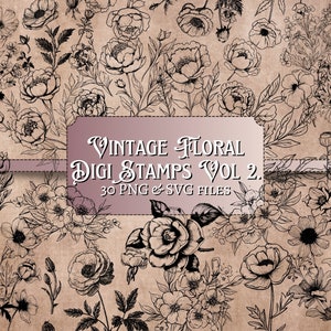 Vintage florale Digi-Stempel Band 2. | digital | Überlagerung | verzweifelt | Junk-Journal | Sammelalbum | Ephemera | Jahrgang | Tinte | drucken | Blume