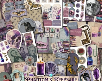 Phantom's Keepsake Junk Journal Kit | printable | scrapbook | digital | Skull | gothic | creepy | spooky | October | vintage | Halloween