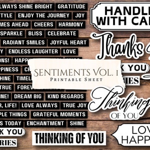 Sentiments Vol. 1 feuille imprimable | album de découpures | fabrication de cartes | millésime | éphémères | imprimable | Journal indésirable | Cricut | PNG | Cartes de voeux