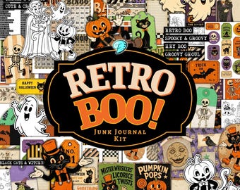 Retro Boo Junk Journal Kit | Printable | Scrapbook | Digital | Gothic | Spooky | October | Vintage | Halloween | Pumpkin | Vampire | Witch