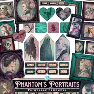 Phantom Porträts Printable Ephemera | Gespenst | Sammelalbum | Junk Journal | Kartengestaltung | Grusel | Oktober | Jahrgang | Halloween | Rahmen