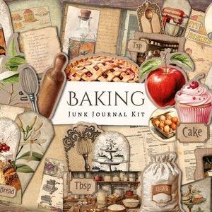 Bakafval Journal Kit | ephemera | antiek | wijnoogst | plakboek | digitaal papier | tijdschriftpagina | afdrukbaar | taart | koekje | brood