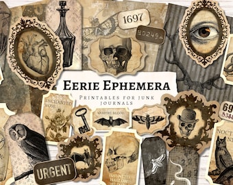 Eerie Ephemera Printables | junk journal | scrapbook | digital | Transparent PNG | Skull | gothic | goth | spooky | October | vintage