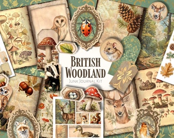 Kit de diario basura de British Woodland / efímera / antiguo / vintage / álbum de recortes / papel digital / página de diario / imprimible / Bosque / botánico