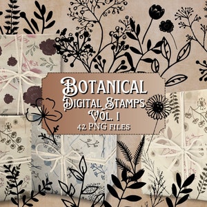 Botanical Digi Stamps Vol 1. | digital | overlay | distressed | junk journal | scrapbook | ephemera | vintage | ink | print | flower