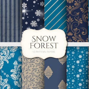 Snow Forest Pattern Papers| antique | scrapbook | digital paper | Christmas | printable | Forest | Card Making | Junk Journal | xmas | blue