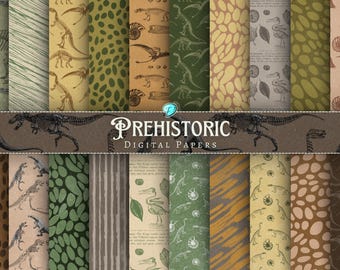 Prehistoric Digital Papers | scrapbook | ephemera | vintage | Ancient | printable | Dinosaur | Palaeontology | Fossils | Junk Journal