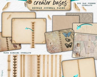 Creator Bases Double Journal Page Template| overlay | distressed | junk journal | scrapbook | ephemera | vintage | distress | PNG | blank