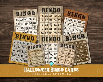 Vintage Halloween Bingo Cards Printable | digital | ephemera | junk journal | scrapbook | background | antique | Spider | Gothic | Skull