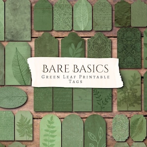 Bare Basics Green Leaf Tags | Antique | Junk Journal | Scrapbook | Card Making | Paper | Printable | Ephemera | Digital | Cricut | Botanical