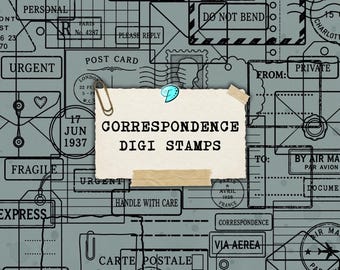 Correspondence Digi Stamps PNG bundle | digital | overlay | junk journal | scrapbook | ephemera | vintage | ruled | grid | mail | postage