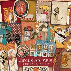 Circus Animals Junk Journal Kit | vintage | ephemera | tags | envelope | digital paper | scrapbook | printable | Carnival | Lion | elephant