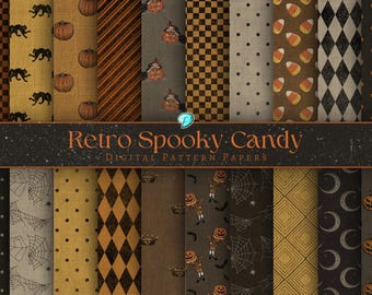 Retro Spooky Candy Seamless Pattern Papers | digital | ephemera | junk journal | scrapbook | background | antique | Gothic | Halloween