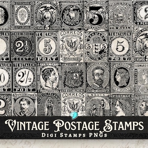 Vintage Briefmarken Digi Stamps | digital | Auflage | beunruhigt | Junk Journal | Sammelalbum | Ephemera | Jahrgang | Druckfarbe | Druck | Postkarte