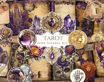 Tarot Junk Journal Kit / vintage / efímera / corte quisquilloso / clipart / papel digital / álbum de recortes / digital / imprimible / psíquico / bola de cristal