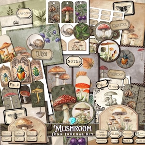 Mushroom Junk Journal Kit | scrapbook | digital ephemera | card making | vintage | Printable | Forest | Fungi | Specimen | Woodland | Forage