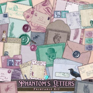 Kit imprimible de cartas de fantasmas / efímeras / álbum de recortes / diario basura / creación de tarjetas / espeluznante / octubre / vintage / Halloween / sobres