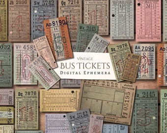 Vintage Bus Tickets Printable Ephemera | Antique | Aged | Junk Journal | Scrapbook | Card Making | tickets | coach | Travel | Journey | time