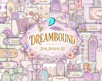 Dreambound Junk Journal Kit | Printable | Scrapbook | Digital | Cute | Pastel | Books | Stationery | Book lover | Notebook | Kawaii