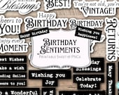 Birthday Sentiments Pack | scrapbook | card making | vintage | ephemera | printable | Junk Journal | Cricut | PNG | Greetings cards