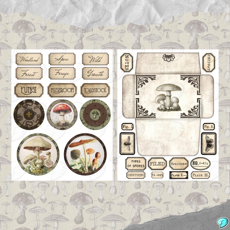 Mushroom Junk Journal Kit | Scrapbook | Digital Ephemera | Card Making ...