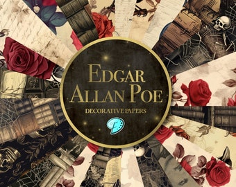 Edgar Allan Poe Seamless Pattern Papers | digital | ephemera | junk journal | scrapbook | background | antique | Halloween | old | Gothic