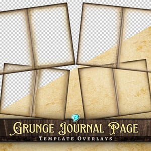 Plantillas de páginas de diario grunge superpuestas / fondo / diario basura / álbum de recortes / efímera / sello digital / imprimible / ahorro de tinta / PNG digital