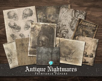 Antique Nightmares Printable Digital Papers | junk journal | scrapbook | background | card making | Skull | spooky | halloween | october