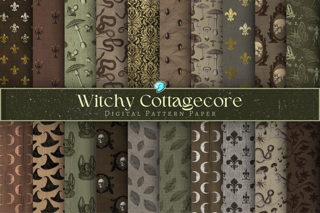 Witchy Cottage Core Seamless Pattern Papers | Digital | Ephemera | Junk ...