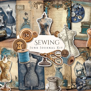 Junk Journal Nähen Kit | Jahrgang | Ephemera | pinischer Schnitt | Clipart | digitales Papier | Sammelalbum | digital | Ausdruckbar | Schneiderin | Mode