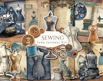 Sewing Junk Journal Kit | vintage | ephemera | fussy cut | clipart | digital paper | scrapbook | digital | printable | dressmaker | fashion