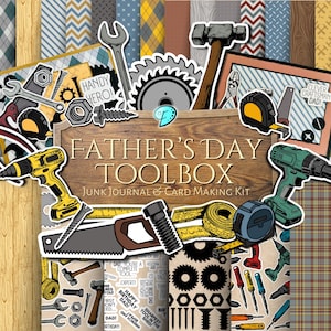 Vaderdag Toolbox-kaartmaakset | hout | plakboek | digitaal papier | afdrukbaar | Gereedschap | Gereedschap | Doe-het-zelf | klusjesman | papa | verjaardag