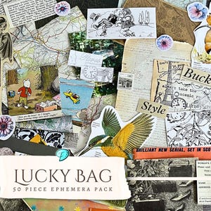 Paquete de material efímero Lucky Bag de más de 50 piezas/diario basura/álbum de recortes/fabricación de tarjetas/adornos/suministros/vintage/paquete de páginas de libros
