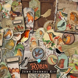 Kit de journal indésirable Robin | journal indésirable | album de découpures | numérique | oiseau | éphémères | Festif | millésime | Noël | Noël | Imprimable | neige