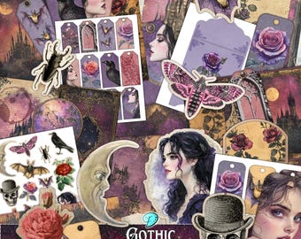Gothic Junk Journal Kit | printable | scrapbook | digital | Skull | gothic | creepy | spooky | October | vintage | Halloween | Witch | Goth