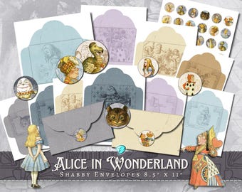 Vintage Wonderland Shabby Envelopes | Vintage | Ephemera | Printable | Scrapbooking | Floral | Junk Journal | Card Making | Alice
