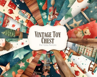 Vintage Toy Chest Seamless Pattern Papers | digital | ephemera | junk journal | scrapbook | background | antique | Christmas | Nutcracker