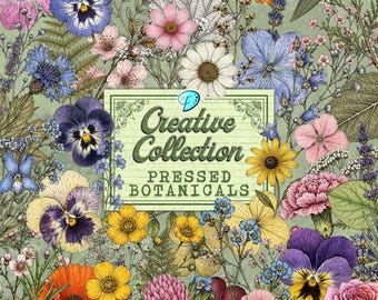 Pressed Botanicals Clipart | scrapbook | digital ephemera | card making | vintage | Printable | Floral | Flower | Specimen | Forage | PNGs
